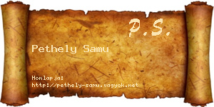 Pethely Samu névjegykártya